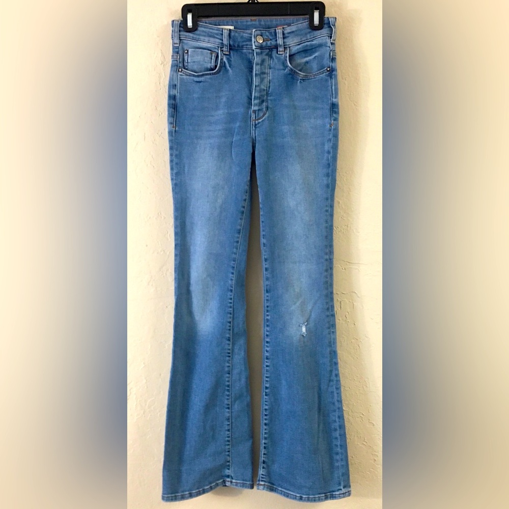 Anthropologie Pilcro Flare Button Fly Jeans 25 Blue Casual Stretch 70’s Boho